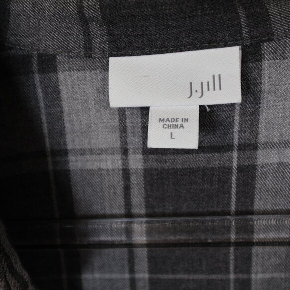 J Jill Plaid Long Sleeve Tunic Popover Gray Floral Embroidered 100% Rayon Large - Picture 3 of 8